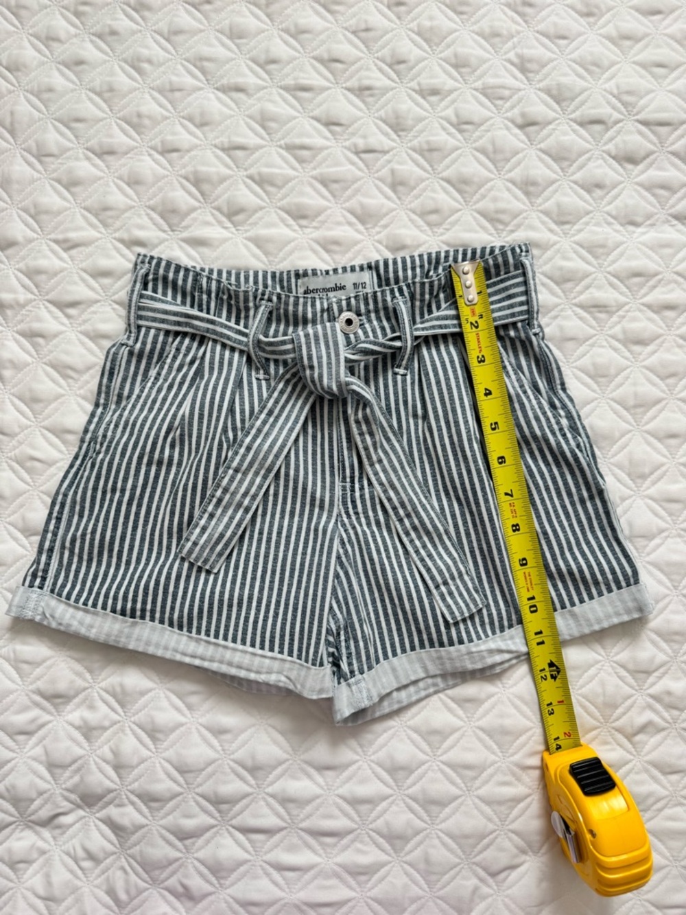 abercrombie kids Blue White Striped Paperbag Waist Belted Shorts Size 11 / 12 - Picture 2 of 15